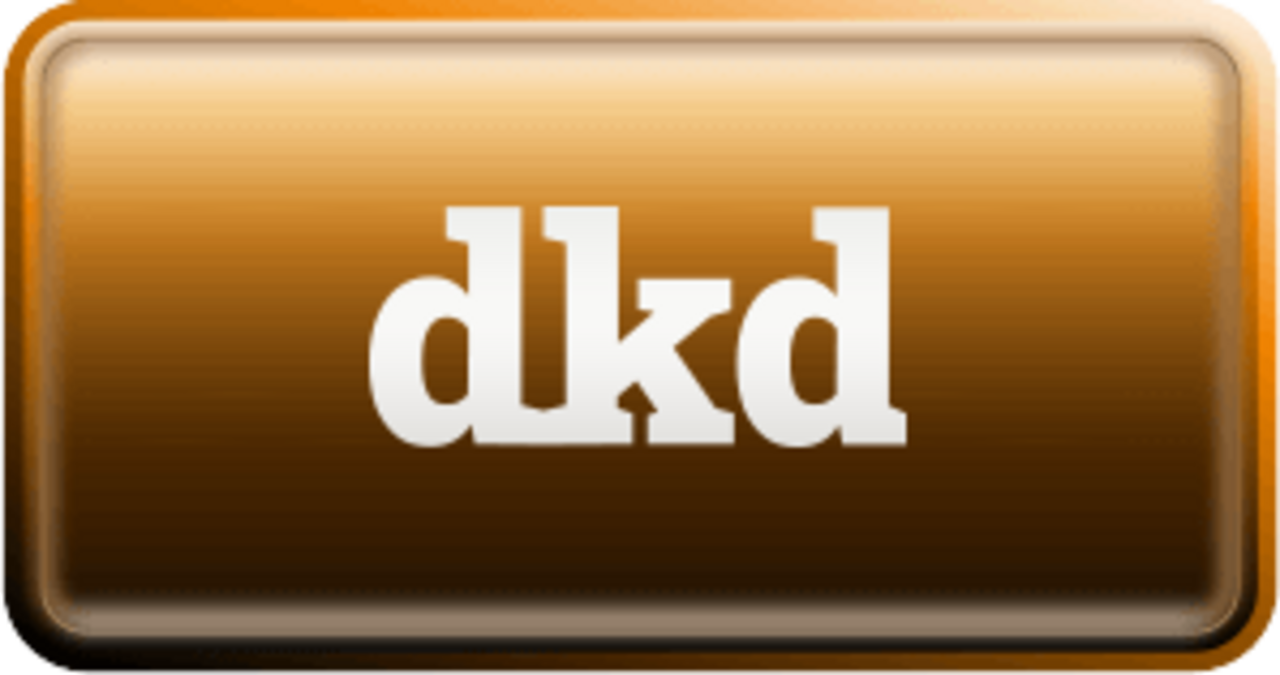 DKD logo on brown gradient button with rounded corners